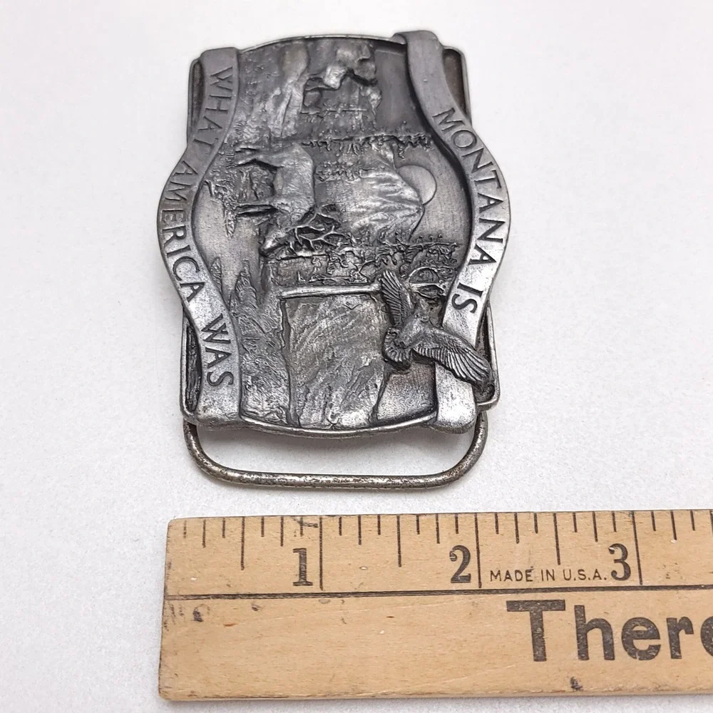 Vintage 1981 Bergamot Brass Works Montana Is What America Was Belt Buckle C-20